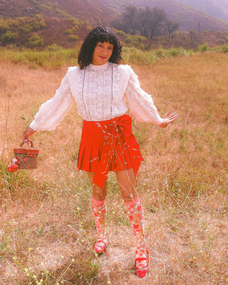Sock Candy Strawberry Daisy Ruffle Knee High Sock Sheer Knee Highs Fashion Knee Highs Sheer Socks Sock Candy Knee Highs Whimsical Knee Highs Strawberry Knee Highs