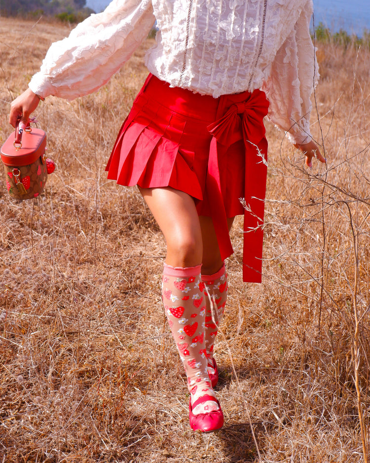 Sock Candy Strawberry Daisy Ruffle Knee High Sock Sheer Knee Highs Fashion Knee Highs Sheer Socks Sock Candy Knee Highs Whimsical Knee Highs Strawberry Knee Highs