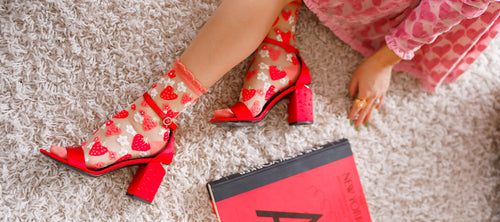 Sock Candy strawberry print socks, sheer socks, fashion socks