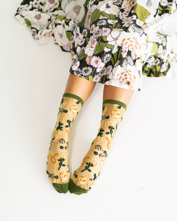 Sock Candy Taurus Zodiac Shimmer Sheer Crew Sock Sheer Socks Fashion Socks Zodiac Socks Taurus Socks Earth Sign Socks Zodiac Gifts 