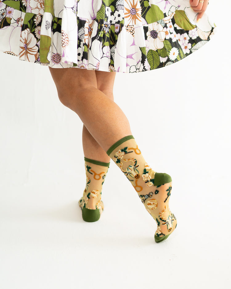 Sock Candy Taurus Zodiac Shimmer Sheer Crew Sock Sheer Socks Fashion Socks Zodiac Socks Taurus Socks Earth Sign Socks Zodiac Gifts 
