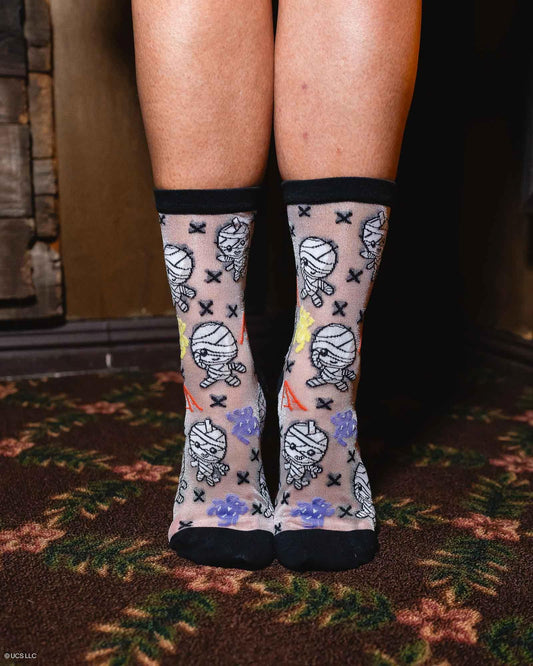 Sock Candy The Mummy Shimmer Sheer Crew Sock Sheer Socks Fashion Socks Cute Socks Halloween Socks The Mummy Socks Spooky Socks Halloween Fashion Monster Socks
