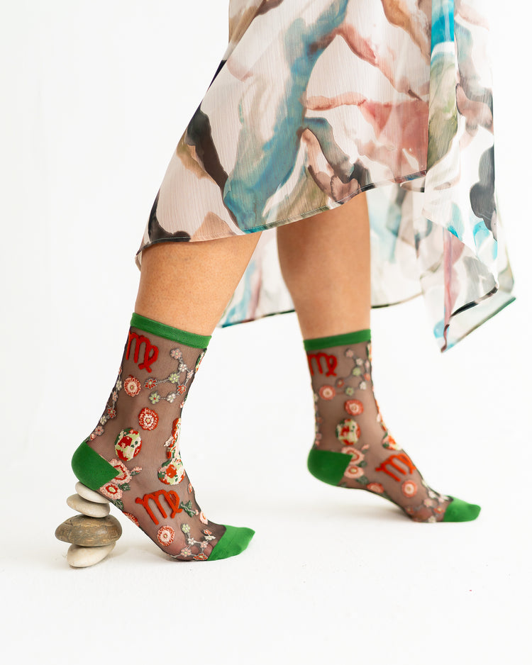 Sock Candy Virgo Zodiac Black Sheer Crew Sock Sheer Socks Fashion Socks Zodiac Socks Virgo Socks Earth Sign Socks Zodiac Gift