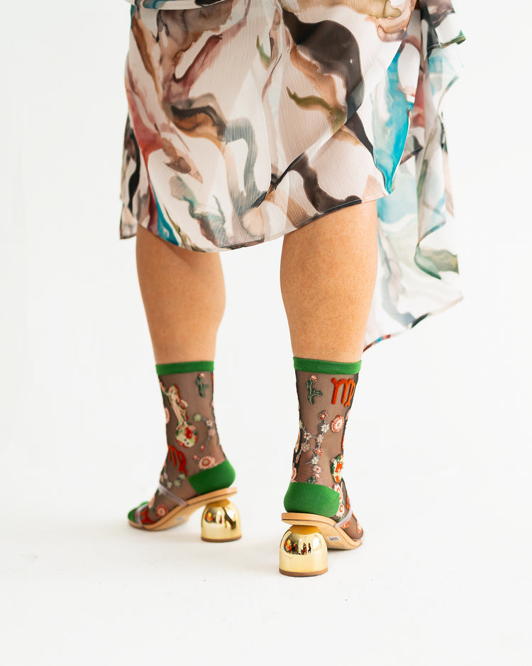 Sock Candy Virgo Zodiac Black Sheer Crew Sock Sheer Socks Fashion Socks Zodiac Socks Virgo Socks Earth Sign Socks Zodiac Gift Socks with heels