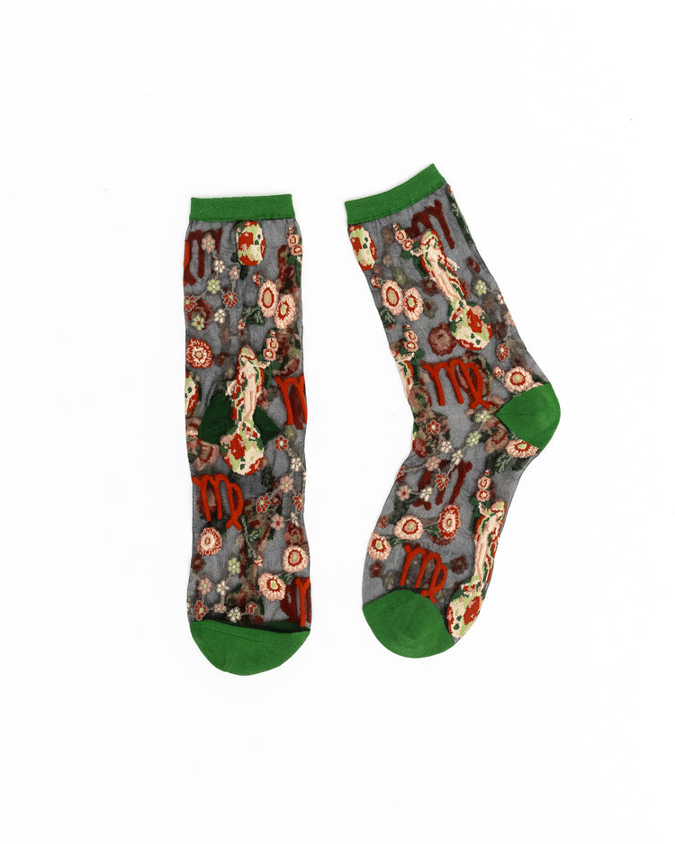 Sock Candy Virgo Zodiac Black Sheer Crew Sock Sheer Socks Fashion Socks Zodiac Socks Virgo Socks Earth Sign Socks Zodiac Gift