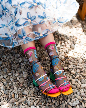 Under the Sea Black Sheer Crew Sock