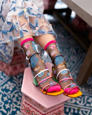 Under the Sea Black Sheer Crew Sock