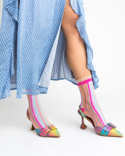 Sock Candy colorful socks with stripe ruffle crew socks