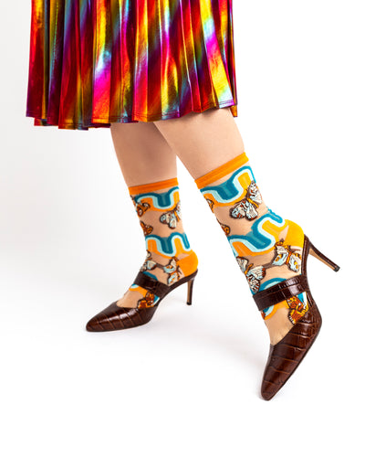 Sock Candy 70s rainbow butterfly sheer socks 70s socks
