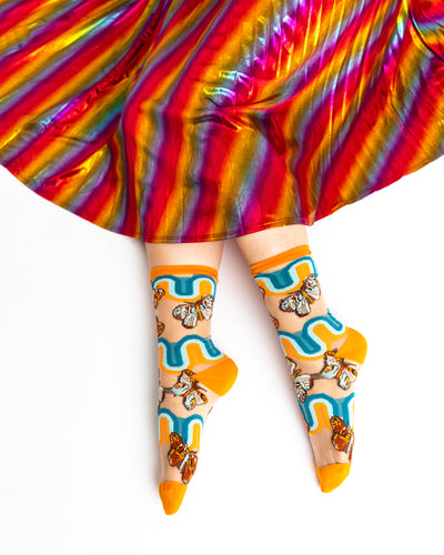 Sock Candy rainbow butterfly 70s retro socks sheer socks