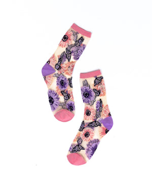 Sock candy butterfly floral socks sheer socks womens