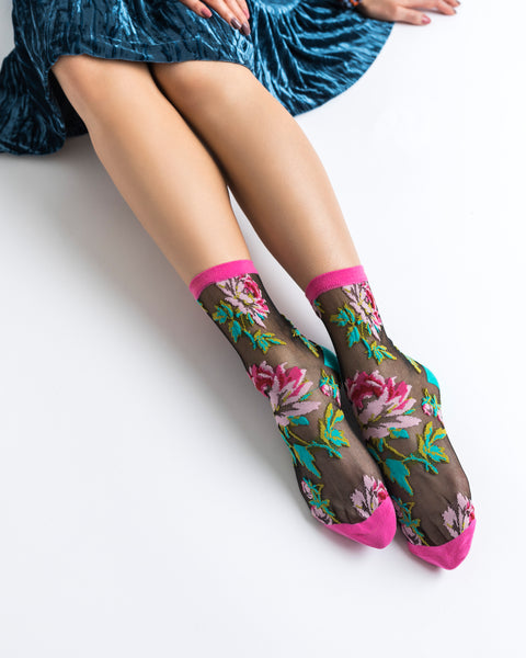 Floral Sheer Black Socks - Sock Candy