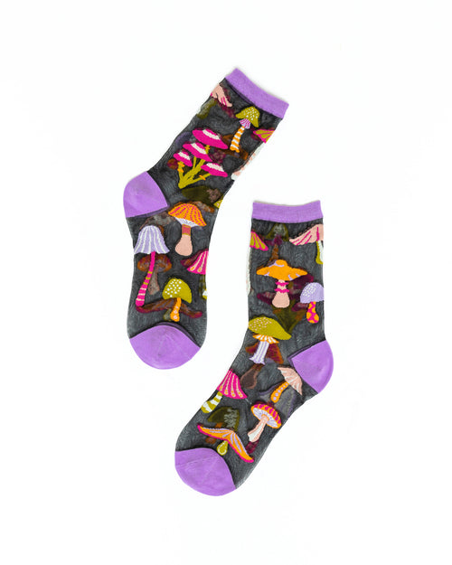 Sock candy magic mushroom socks black sheer socks