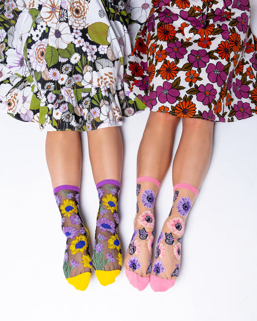 Sock candy sunflower print sheer socks bundle floral socks 