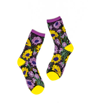 Sock candy sunflower print sheer socks bundle black sheer socks