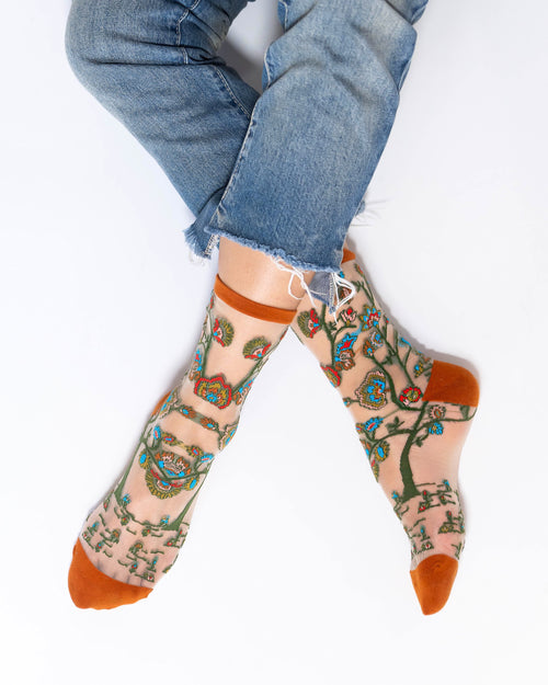 Sock Candy sheer crew socks with designs tree of life pattern