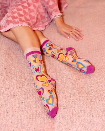Sock candy Y2K heart socks womens sheer socks with ruffle