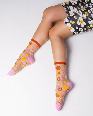 Sock candy smiley face sheer socks cute socks for women